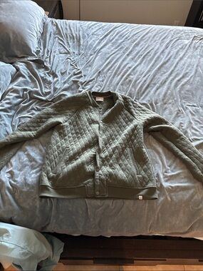 Sovereign Code Quilted Olive Green Button-Up Cardigan